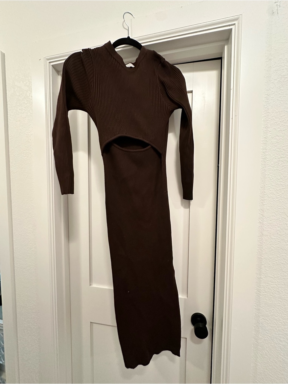 Ribbed Cutout Midi Dress in Brown